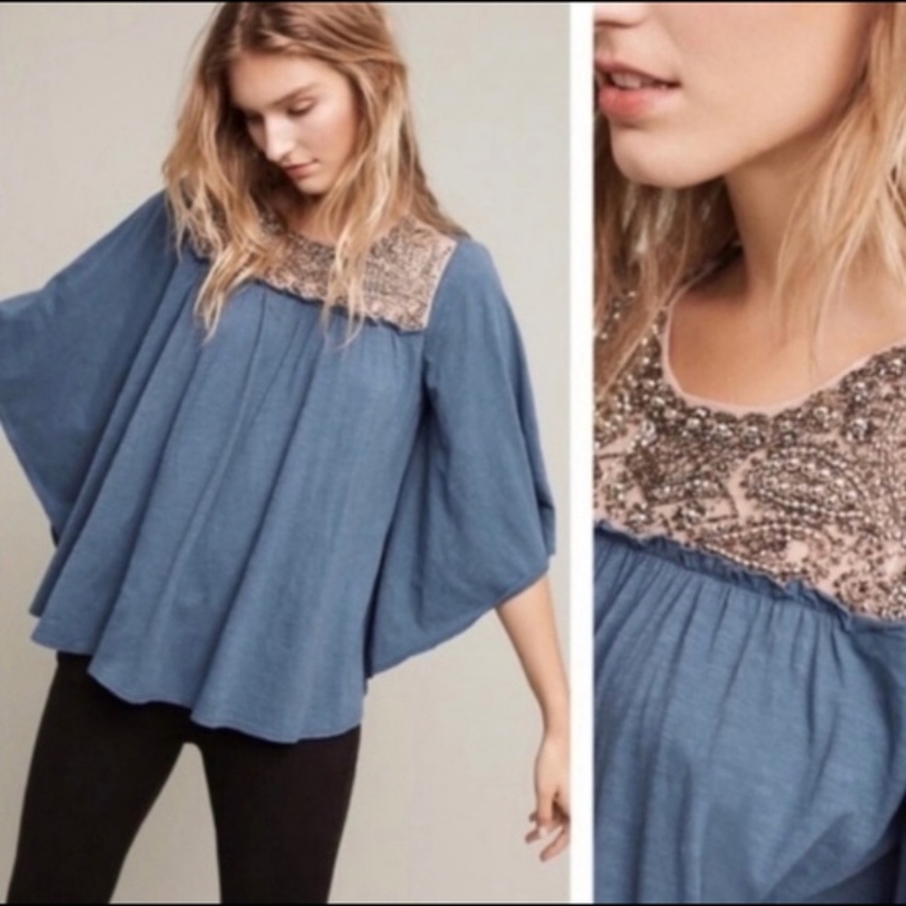 NWOT Deletta Josephine Embellished Teal Top